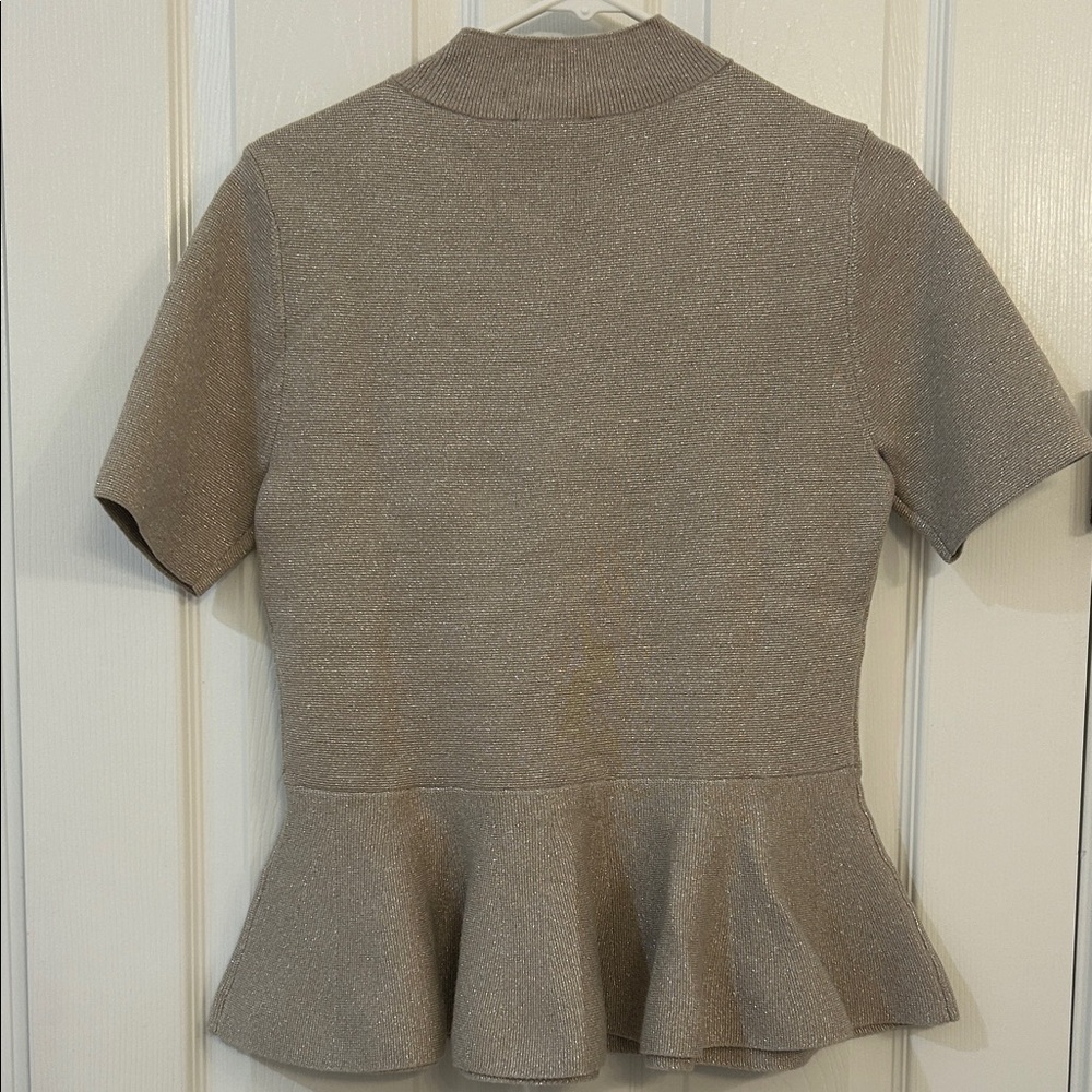 Ann Taylor Shimmery Cream Short Sleeve Peplum Top - Picture 4 of 4